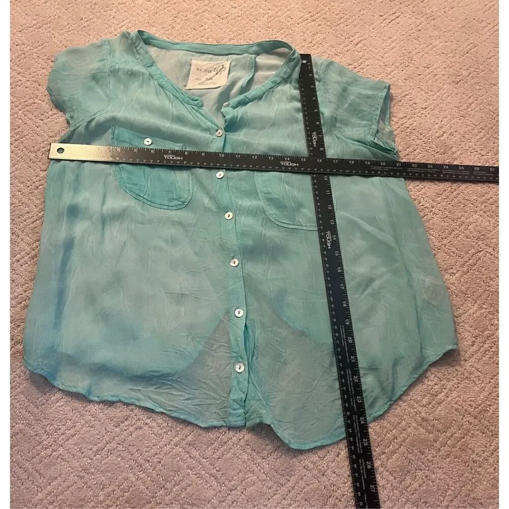 Free People Mint Green Semi-Sheer Tulip Cut Blouse